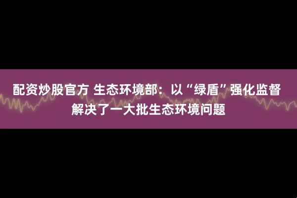 配资炒股官方 生态环境部：以“绿盾”强化监督 解决了一大批生态环境问题